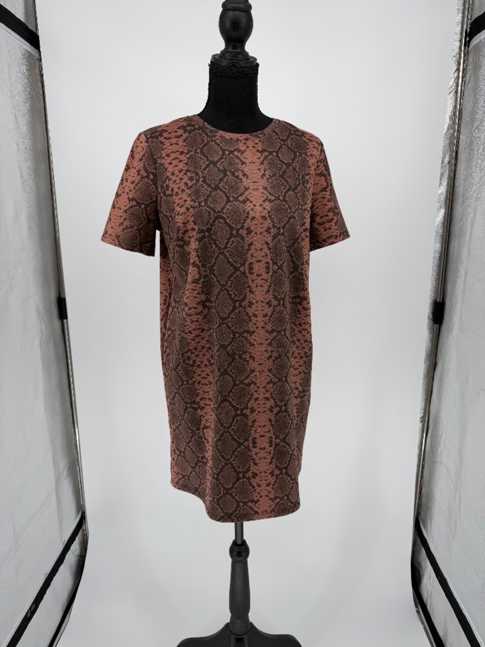 Zara Trafaluc Brown Python Snakeskin Print Short Sleeve Shift Dress M